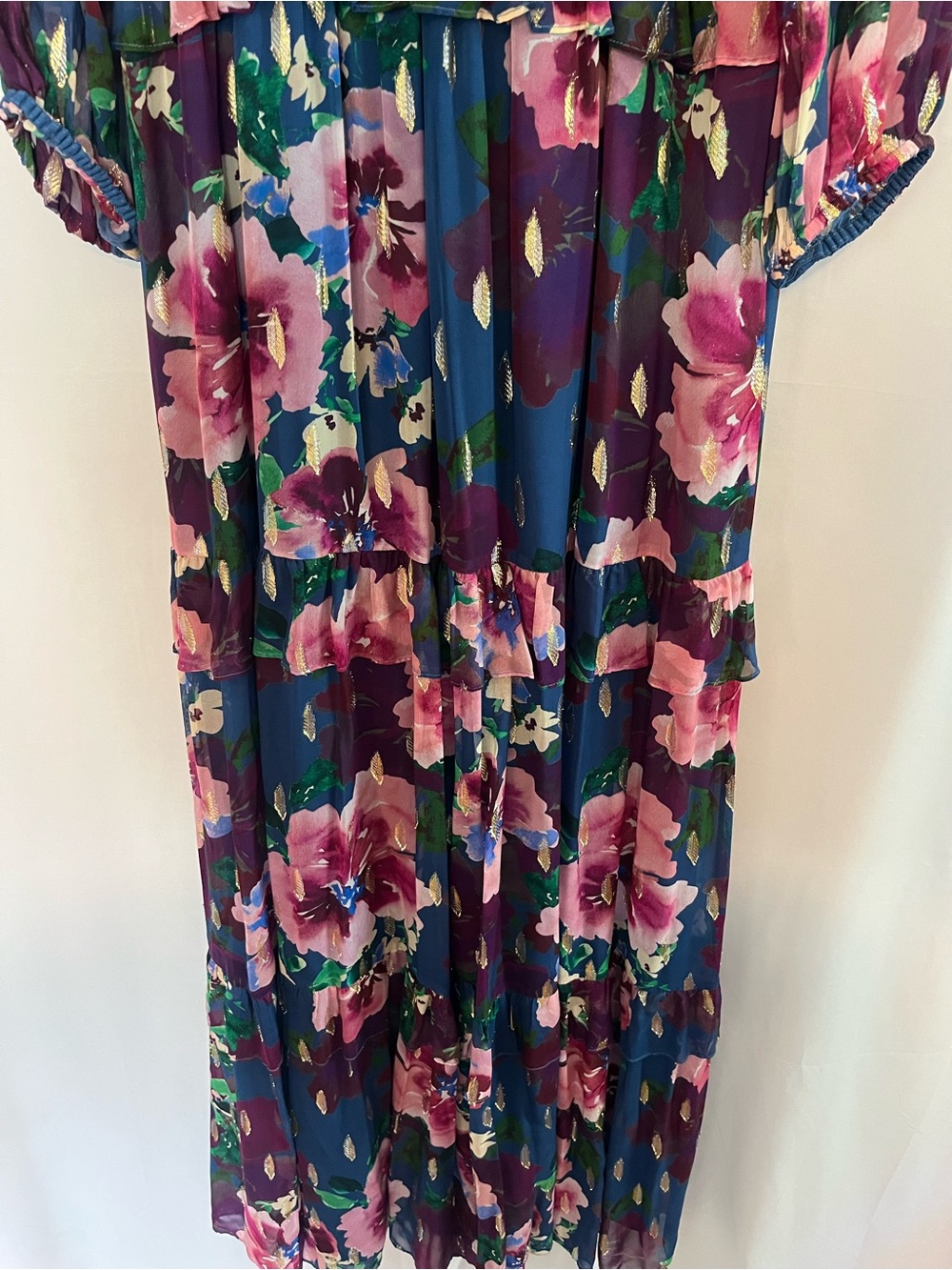 Shoshanna midnight floral lurex trim long sleeve maxi dress NWT SZ 6 formal - Picture 5 of 10